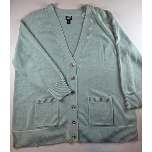 Lands' End Sweaters - Lands End Sweater 3x Womens Cardigan Button Up Blue Drifter 100% Cotton